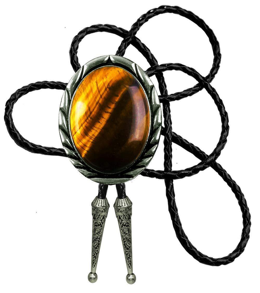 1727 Bolo Tie with Natural Tiger Eye Stone Celtic Style Genuine and Cowhide